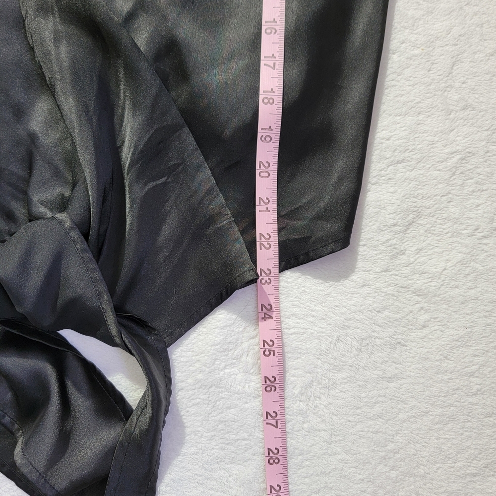 Urban Outfitters Black Satin Tie Front Nicole Blouse Flare Sleeve Deep V Size S - Picture 14 of 14